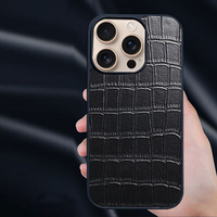 Étui de téléphone de luxe en cuir noir gaufré croco avec cadre antichoc en TPU pour iPhone