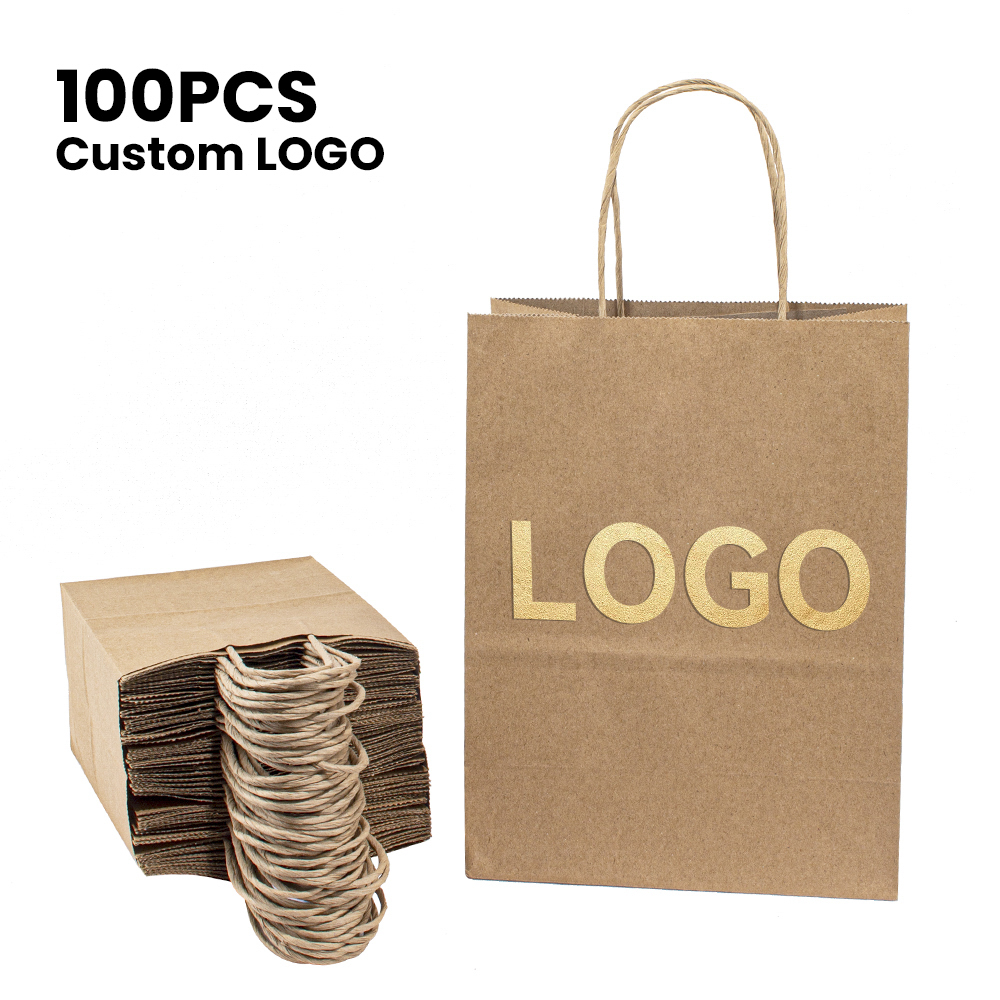 Custom Eco-Friendly Black Kraft Paper Supermarket Shopping Bag Classic Style T-Shirt Handle With Your Own Logo Printed