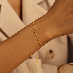 Pulsera CANNER de Plata de Ley 925 con Círculo Geométrico Simple, Bola Pequeña Ajustable, Minimalista, Chapada en Oro de 18k - Product Image 4
