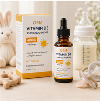 Gouttes liquides de vitamine D3 pure OEM 400 UI par goutte, à base d'huile MCT, pour le soutien osseux et immunitaire, supplément oral de vitamine D pour nourrissons, enfants et adultes