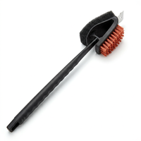 Brosse de nettoyage double face en nylon avec lame grattoir 430 et tampon à récurer, manche en PP pour barbecue et cuisine