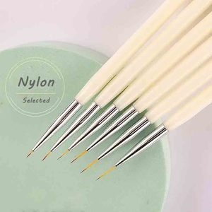 White 6pcs 5mm 7mm 9mm 11mm 13mm 15mm Nylon Gel Nail Art Liner Brush <b>Set</b> Salon Artist <b>Paint</b> Manicure Nail Supplies Tools - Product Image 5