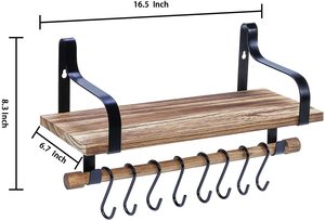 Étagères flottantes rustiques en métal, pour rangement mural en <span class=keywords><strong>bois</strong></span>, avec barre à serviettes <span class=keywords><strong>et</strong></span> 8 crochets amovibles, style <span class=keywords><strong>cuisine</strong></span> <span class=keywords><strong>et</strong></span> salle de bain - Product Image 4