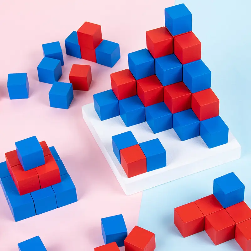 XR 50pcs a Box 2.5cm Blue and Red Wooden cube Montessori Learning Resources Wooden Color Cubes Toys