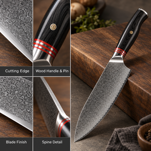 Ensemble de couteaux de cuisine en acier Damas VG10 à 67 couches, 7 pièces, ensemble de couteaux de chef japonais, manche en bois Pakka, vente en gros d'usine, OEM, ODM - Product Image 4