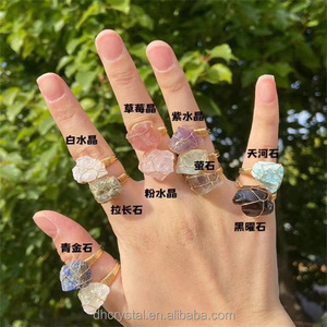 Anello con pietra naturale a forma di pesce, con cristallo curativo, regolabile, placcato <span class=keywords><strong>argento</strong></span>, in ottone alla moda, regalo unisex - Product Image 2