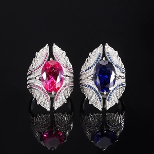 Anello da Cocktail con Zircone Ovale e Ali, Placcato in Rame, Regolabile, Gioiello con Gemma per Donne - Product Image 5