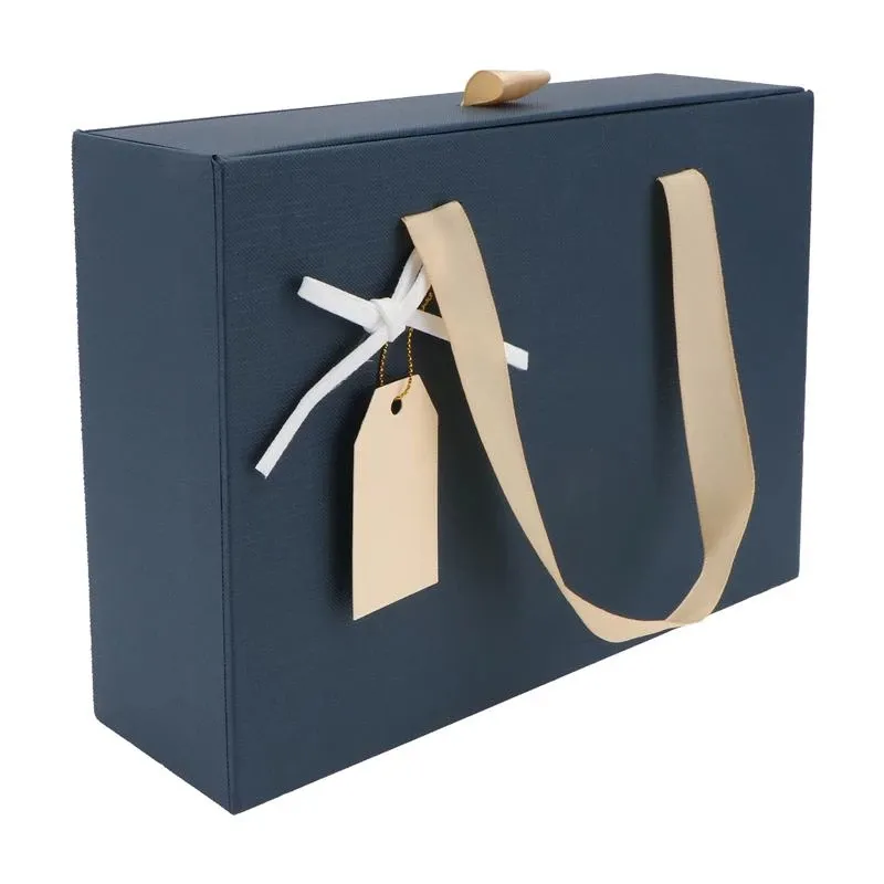 Caja de embalaje de regalo de cumpleaños, color azul oscuro, para Festival, envoltura oblonga