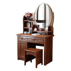 Chinese Style Solid Wood <b>Dressing</b> <b>Table</b> Oak Adjustable <b>Mirror</b> Multifunction Bedroom <b>Vanity</b> With Storage Stool - Product Image 5