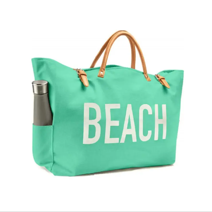 Großhandel große Kapazität Strand taschen benutzer definierte Mode Tote Handtasche Lieferant Leinwand Reisetasche mit Leder griffen