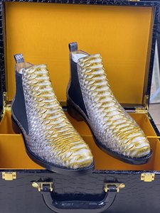 Bottes Chelsea pour homme en cuir de <span class=keywords><strong>python</strong></span> 100% authentique, fabriquées à la main, dégradé jaune, chaussures habillées à la cheville - Product Image 1