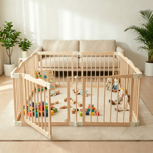 Parc de jeu pour bébé en bois personnalisable, clôture de sécurité en bois avec barrière de sécurité, aire de jeux robuste pour bébés et tout-petits - Product Image 1