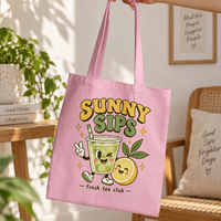 Sac fourre-tout en toile personnalisé, imprimé rétro thé glacé, sac de courses réutilisable, cadeau estival pour les amateurs de thé, sac à main décontracté
