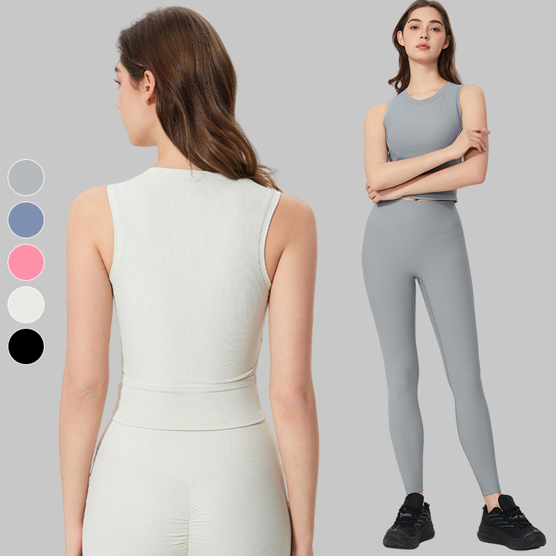 New Arrival Soft High Elastic Ribbed Yoga Vest With Cup Thread Collects Shockproof Running Fitness Top for Women