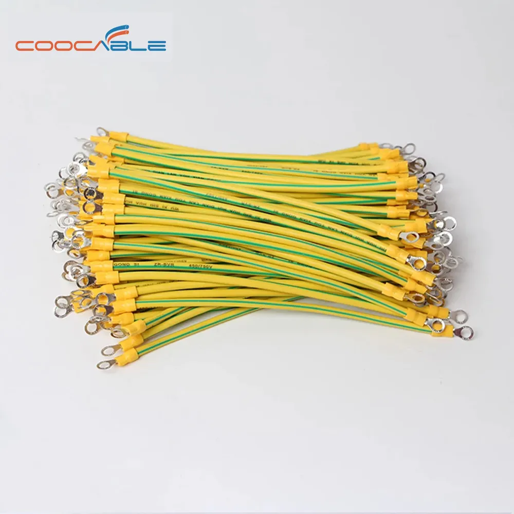 Solar Earth Wire With Terminal 14/12/10 AWG Yellow Green Grounding Wire BVR Flexible Copper Wire Solar panel bridging connector