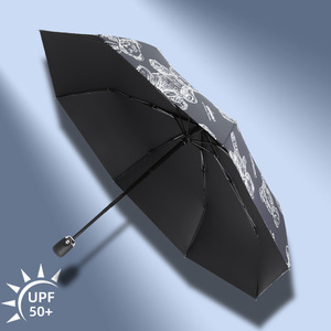 Parapluie pliant de 21 pouces classique voyage confortable poignée enduit noir protection UV pluie automatique logo personnalisé trois - Product Image 3