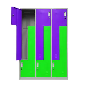 Stap Gym Locker 6 Deur Metallic Sport Staal Zwembad Kleedkamer Z Vormige Deur Metalen Opbergkast