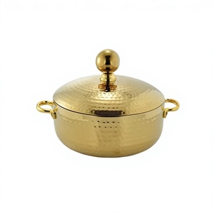 Olla de Servir de Calidad Deluxe, Recipiente para Alimentos de Acero Pulido Dorado, Olla para Comida Caliente del Mejor Exportador de la India - Product Image 1