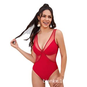 Traje de baño de fitness sólido con estilo para mujer europea americana Sexy recortado en la espalda ropa de playa de una pieza transpirable ecológico - Product Image 1