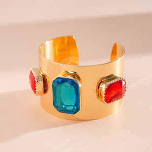 Colorful Square Heavy Industry Alloy Diamond Open-Ended Exaggerated Bracelet <b>Light</b> Luxury High-End Trendy Style Unisex Jewelry - Product Image 1