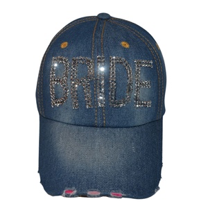 Bling Sporty 5-Panel Baseball <b>Cap</b> for <b>Women</b> & Girls Custom Logo Rhinestone Embellished Distressed Denim Casual Gift - Product Image 1