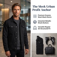 Veste en jean noire chic pour homme, style camionneur, délavée couleur anthracite, en coton, vente en gros, fournisseur de niche B2B personnalisé