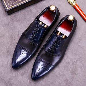 Luxury Wedding Men's <b>Pointed</b> Toe Lace-Up Formal Shoes Bridegroom Business Suit Anti-Slip Breathable Lightweight Patchwork - Product Image 5