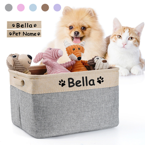 Personalized Dog Toys Storage Baskets Foldable Canvas Pet Toys Storage Box For Dogs Cats Stuff Clothes Shoes Pet Accessories