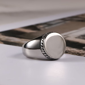 Modern <b>Titanium</b> Steel <b>Ring</b> Round Bezel Setting Unisex Fashion Jewelry SA938 - Product Image 3