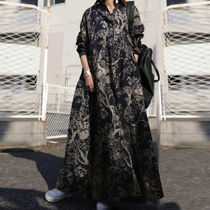 <span class=keywords><strong>Abito</strong></span> <span class=keywords><strong>Lungo</strong></span> da Donna Taglie Forti in Cotone <span class=keywords><strong>Lino</strong></span> con Stampa Etnica, Vestito Maxi Ampio a Maniche Lunghe Stile Retrò Traspirante Casual, Personalizzabile OEM/ODM - Product Image 1