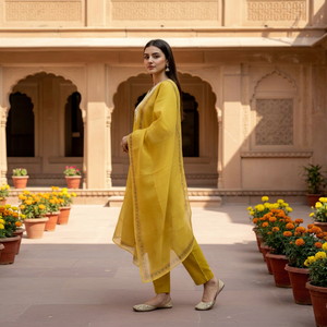 Conjunto de 3 piezas de rayón para mujer con bordado, manga larga y dupatta de gasa estampada |   Ropa Étnica India |   Venta al por mayor - Product Image 1