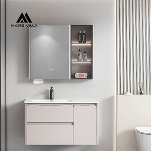 Meuble-lavabo de salle de bain de luxe sur pied Mars Villa Custom 200 cm à trois tiroirs avec finition <span class=keywords><strong>piano</strong></span> brillante et garniture dorée - Product Image 4