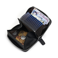 Dompet Kartu Lipat Kulit Tekstur Leci Wanita, Tempat Kartu Anti-RFID dengan Dompet Koin Multifungsi, Mendukung Logo OEM