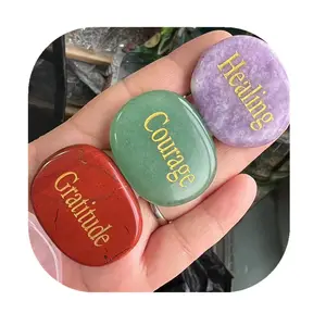 engraving products spiritual crystal carfts natural colorful mix quartz crystal runes Inspirational Stones Energy slice for gift