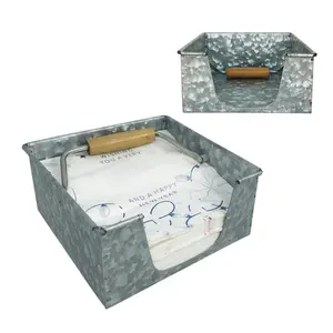 Suporte de tecido para guardanapo de papel plano de metal galvanizado para mesa de aço vintage decorativa personalizada por atacado