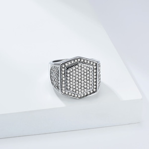Men's Hexagon Micro Pave Diamond <b>Ring</b> Steel Gold <b>Titanium</b> Steel Party Jewelry - Product Image 4