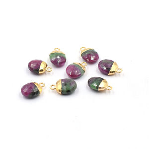 Piedra de Rubí Zoisita de 12 a 14 mm con Base Ovalada Chapada en Oro para la Elaboración de Joyas - Product Image 4