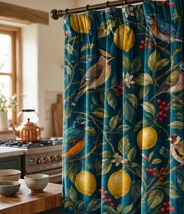 Charming Birds Lemon And Red Pattern Curtain Velvet Or Blackout Art Nouveau <b>Window</b> Each Panel Premium Printed Drapes - Product Image 4