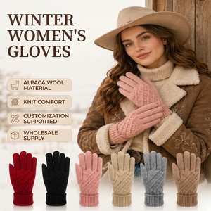 Gants d'hiver en tricot pour femmes, jacquard, couleur unie, gants magiques, compatibles écran tactile, thermiques, doux, extensibles, avec revers côtelé, mitaines extensibles - Product Image 1