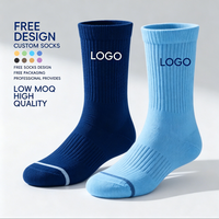 Chaussettes de sport athlétiques en coton peigné, personnalisables avec logo, bleu marine et bleu ciel, à rayures contrastées sur la pointe, faible MOQ, pour uniformes d'équipe, vente en gros