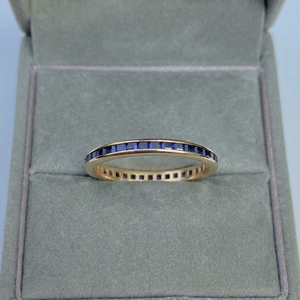 Women's 9K <b>Gold</b> Sapphire Eternity Band <b>Ring</b> Channel-<b>Set</b> Rectangular Natural Stone Classic Engagement Jewelry-September - Product Image 1