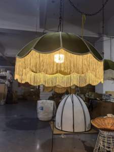 Abat-jour vintage en velours, style rétro festonné et frangé, pour <span class=keywords><strong>lampe</strong></span> de table, lampadaire, décoration intérieure et mariage - Product Image 3