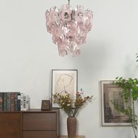 Lustre en verre de Murano italien vintage rose et blanc