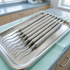 Instruments chirurgicaux dentaires à poignée ergonomique moletée en acier inoxydable, manuels, Classe I, couleur argent, certifiés CE - Product Image 5