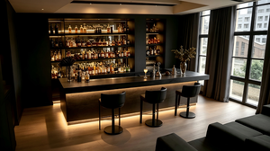 Comptoir de bar moderne de luxe et vitrine à vin |   Aménagement intérieur personnalisé pour bar à cocktails et conception clé en main de boutique de bar - Product Image 5