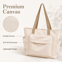 Tas Tote Kanvas Multi Kantong Custom Kapasitas Besar dengan Resleting, Tas Organizer Kerja Selempang untuk Wanita Grosir OEM Label Pribadi