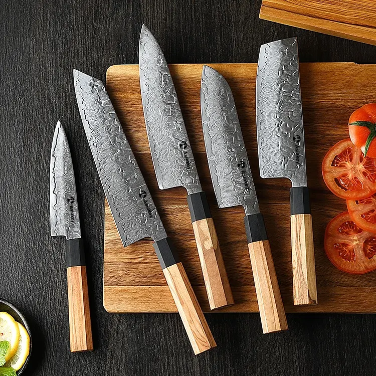 Set di coltelli Sashimi giapponesi Asiakey 6 pezzi squisiti come arte damasco AUS-8 in acciaio inossidabile
