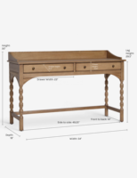 Bureau d'écriture de style français MYHOME de haute qualité en bois de frêne massif, bureau étroit pour la maison ou le bureau avec tiroirs