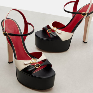 Sandales personnalisées pour femmes à boucles métalliques, plateforme haute, talons épais, avec bride de cheville et patchwork, pour l'été - Product Image 4