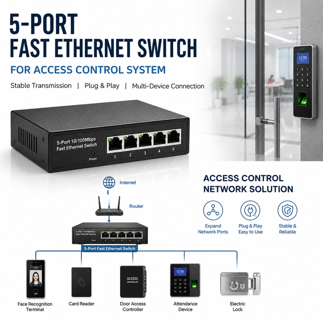 5 Port RJ45 Fast Ethernet Switch for Access Control Equipment and Smart Security Network